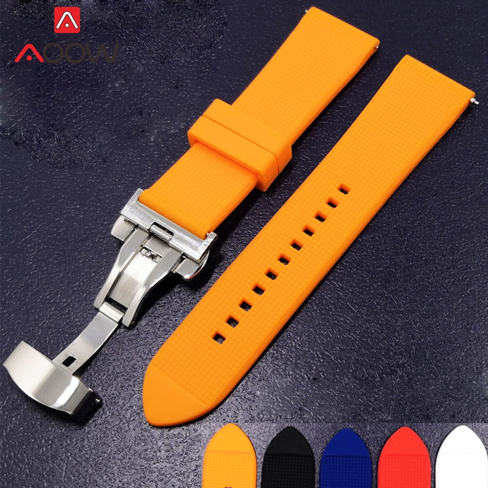 Silicone Watch Band 20mm Butterfly Buckle Bracelet Strap