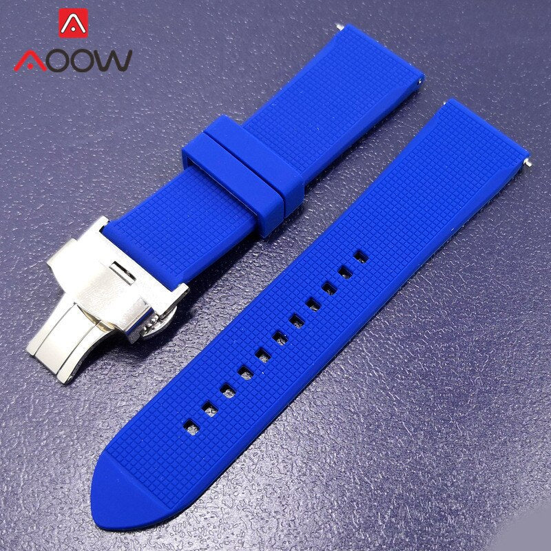 Silicone Watch Band 20mm Butterfly Buckle Bracelet Strap