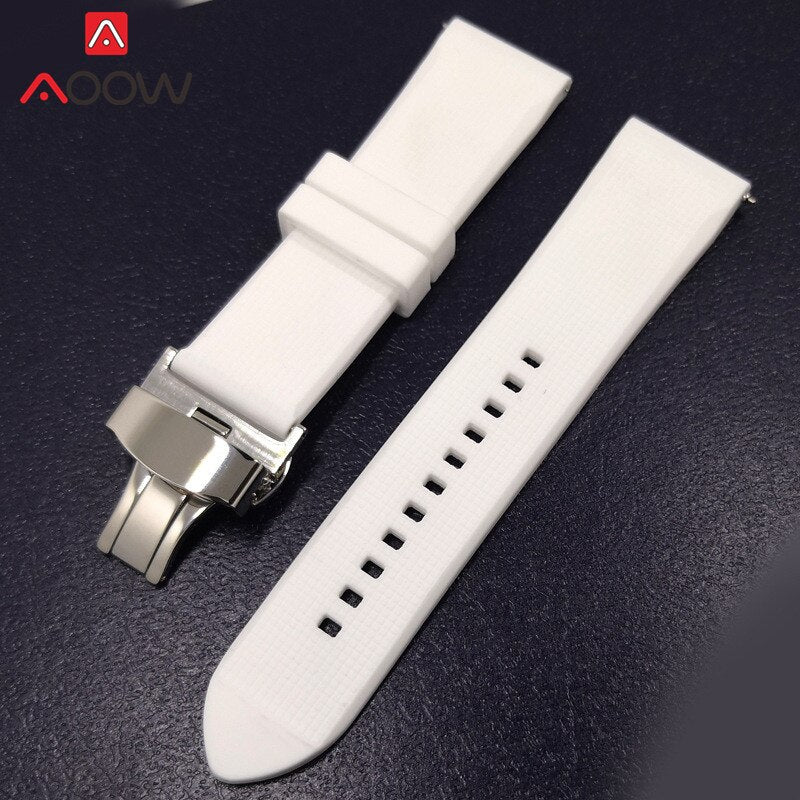 Silicone Watch Band 20mm Butterfly Buckle Bracelet Strap