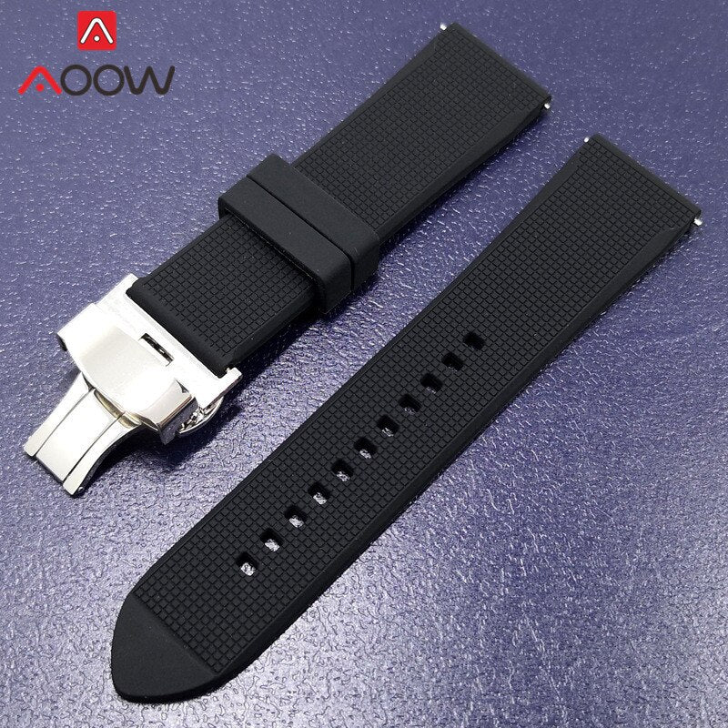 Silicone Watch Band 20mm Butterfly Buckle Bracelet Strap