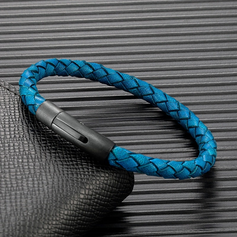 Genuine Braided Blue Leather Bracelet