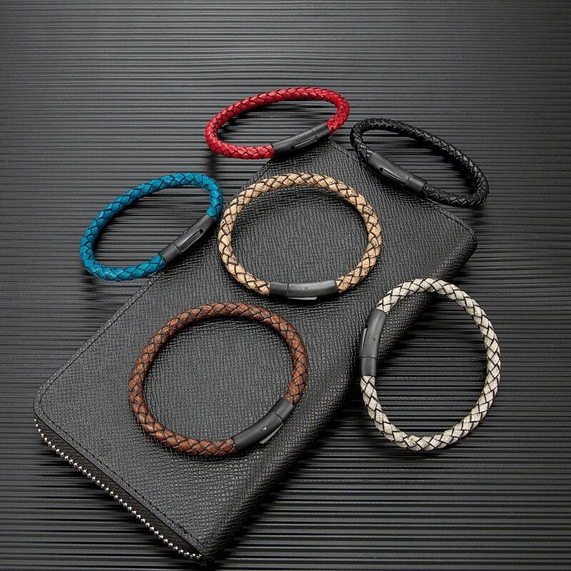 Genuine Braided Blue Leather Bracelet