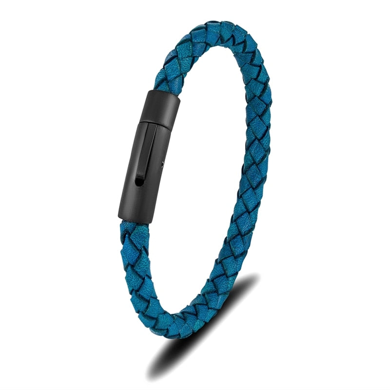 Genuine Braided Blue Leather Bracelet